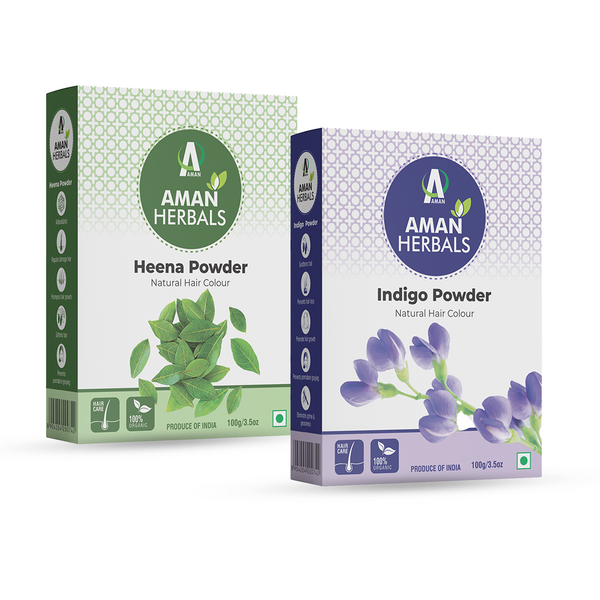 100% Pure and Natural Aman herbals Henna Indigo Powder Combo Pack