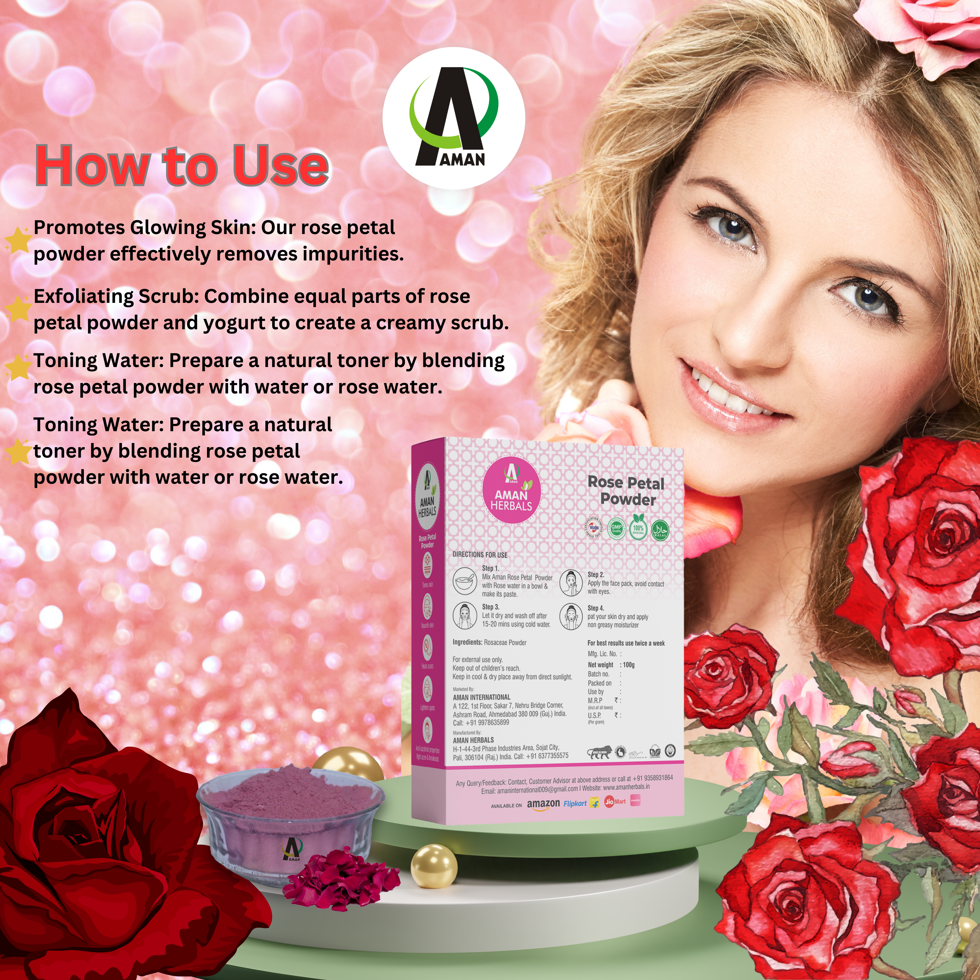 Buy Online Rose Petal Powder for Your Face Glow in India